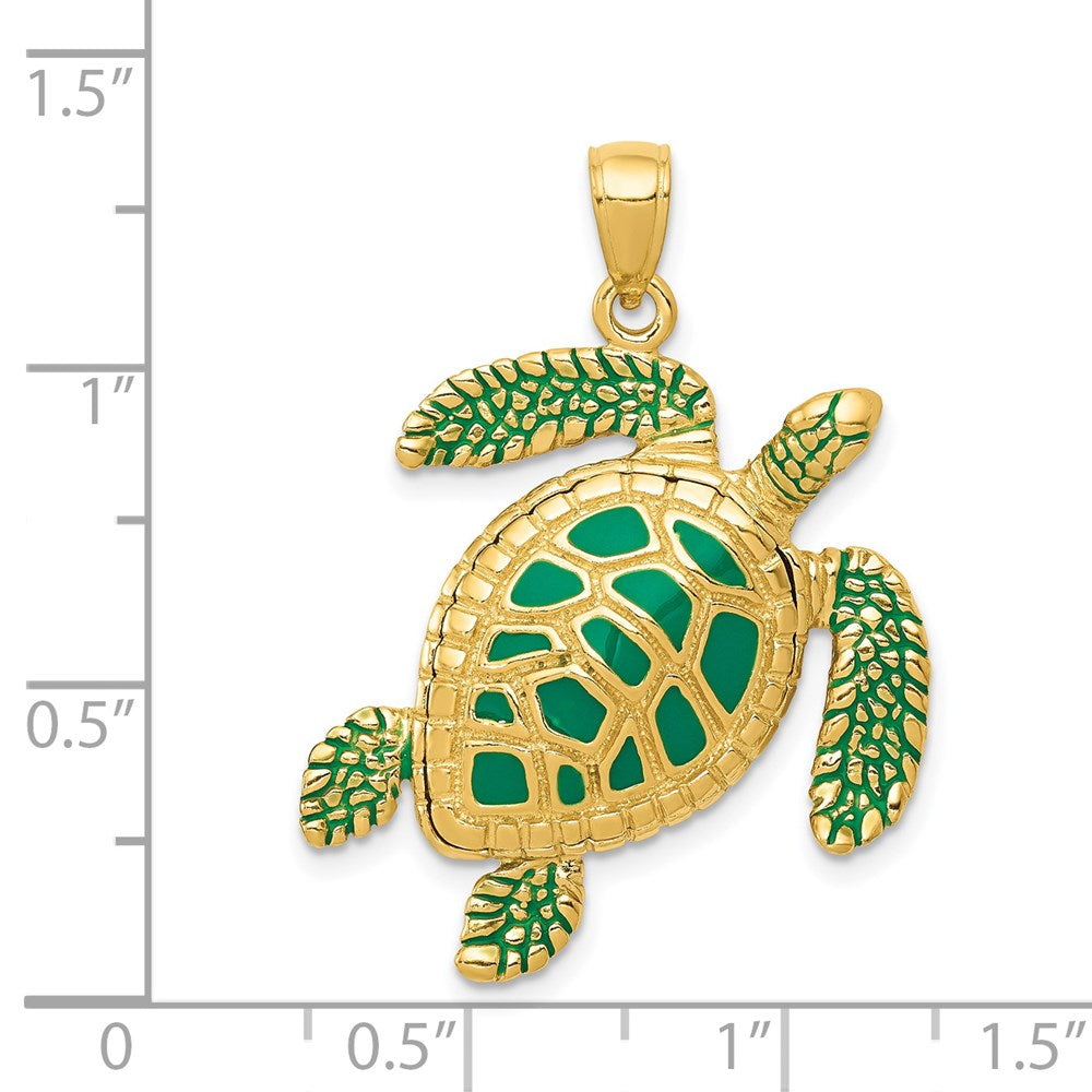 14K Yellow Gold 3-D Enameled Sea Turtle Pendant - Product Photo