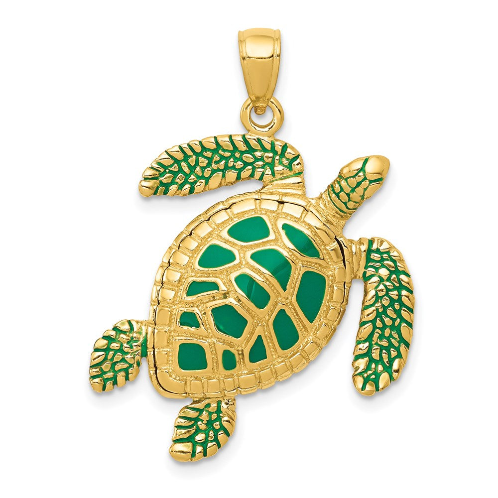 14K Yellow Gold 3-D Enameled Sea Turtle Pendant - Product Photo