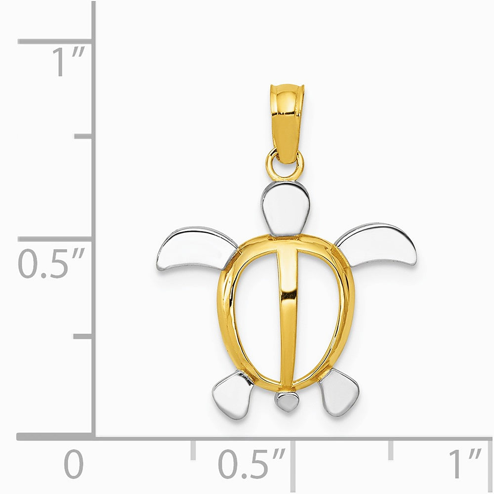 10K / 14K Yellow with Rhodium with Rhodium Turtle Pendant - Product Photo