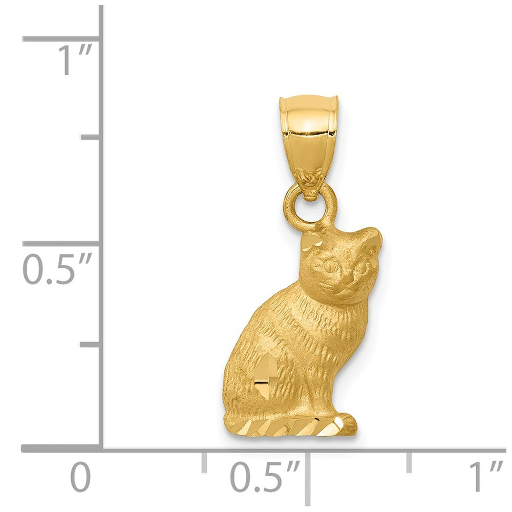 14K Diamond-cut Cat Pendant - Product Photo