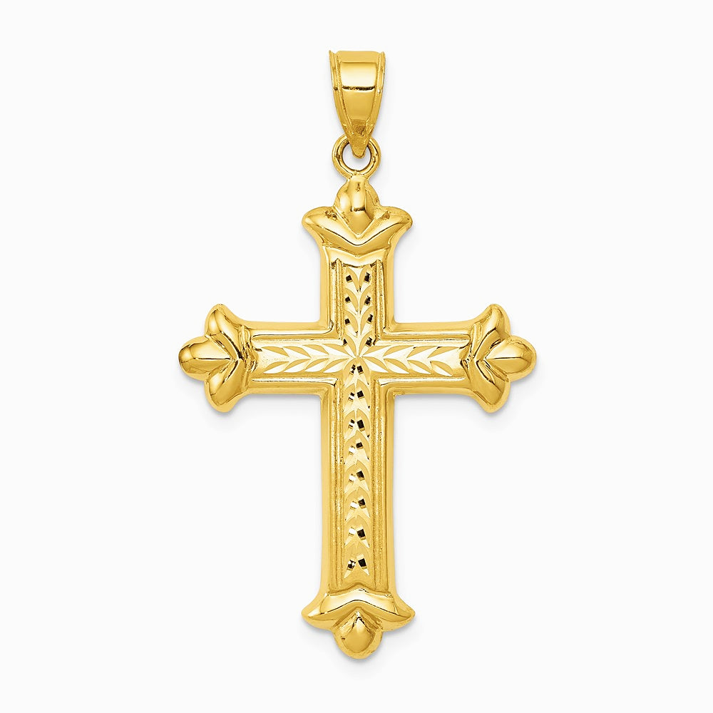 14K Yellow Gold Reversible Diamond-cut Cross Pendant - Product Photo