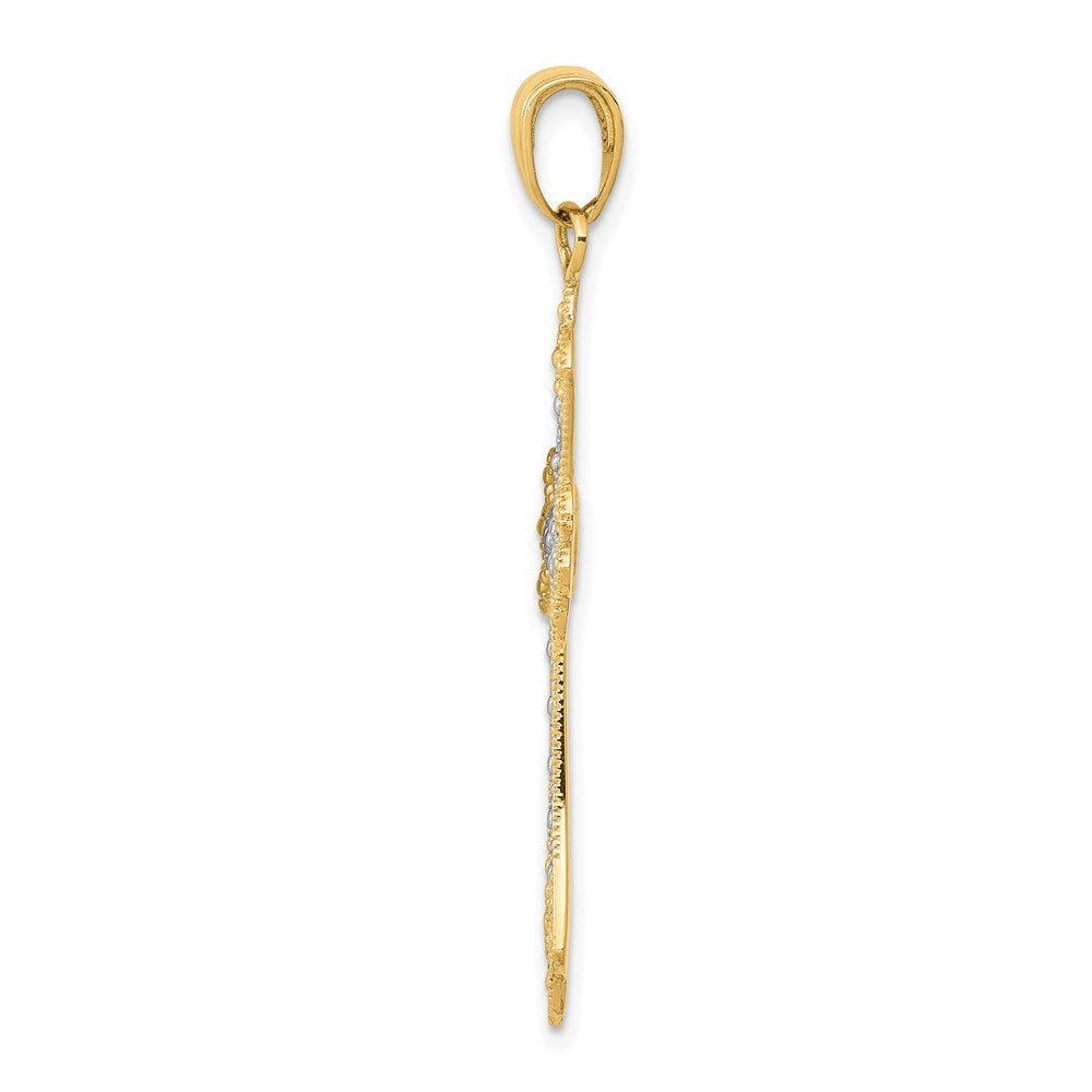 14K Yellow & Rhodium with Rhodium Textured Cross Pendant - Product Photo