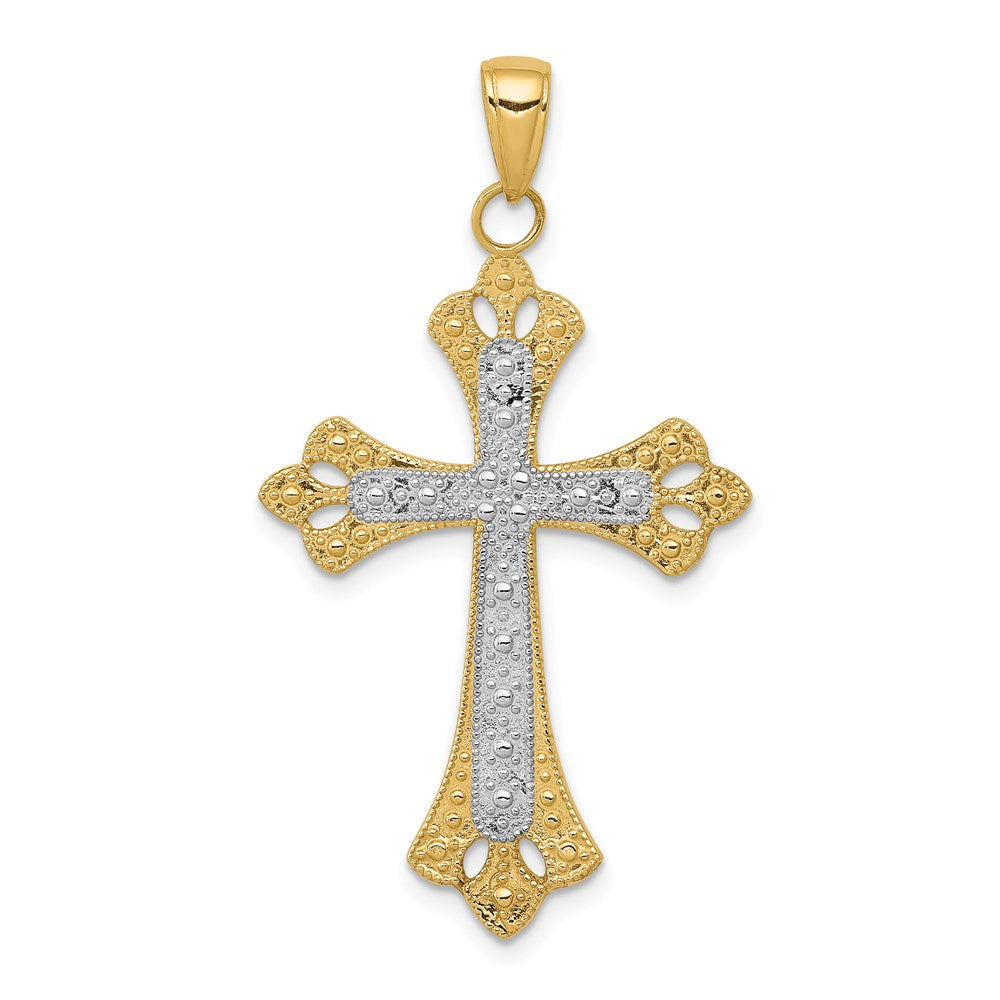 14K Yellow & Rhodium with Rhodium Textured Cross Pendant - Product Photo