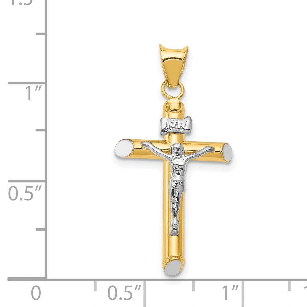 14K Two-Tone w/Rhodium Inri Crucifix Pendant - Product Photo