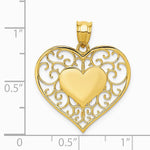 14K Yellow Gold Polished Filigree Heart Pendant - Product Photo