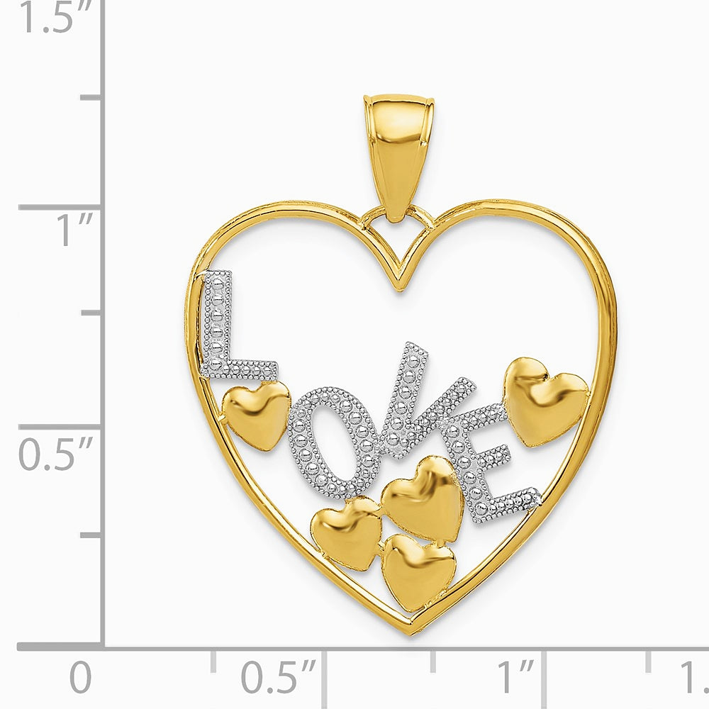14K Yellow & Rhodium with Rhodium LOVE and Floating Hearts Pendant - Product Photo