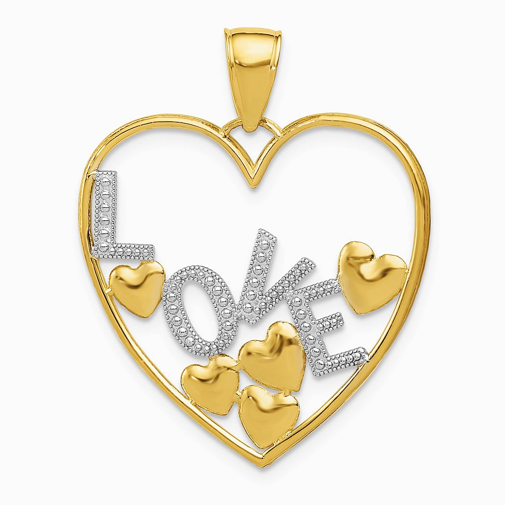 14K Yellow & Rhodium with Rhodium LOVE and Floating Hearts Pendant - Product Photo