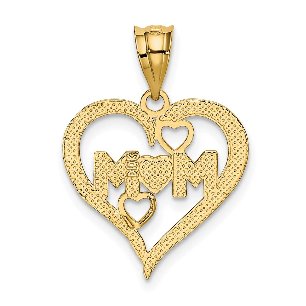 14K Yellow & Rhodium and White Rhodium Diamond-cut Mom Heart Pendant - Product Photo