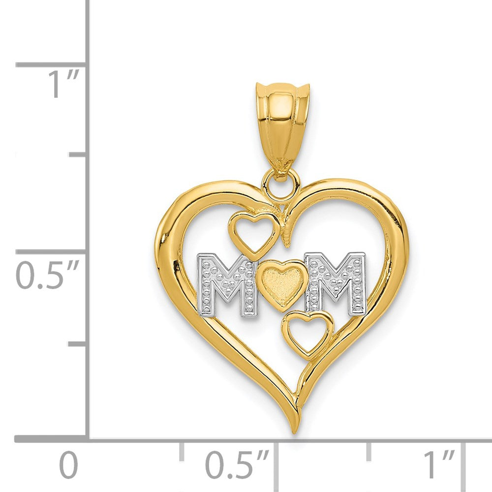 14K Yellow & Rhodium and White Rhodium Diamond-cut Mom Heart Pendant - Product Photo