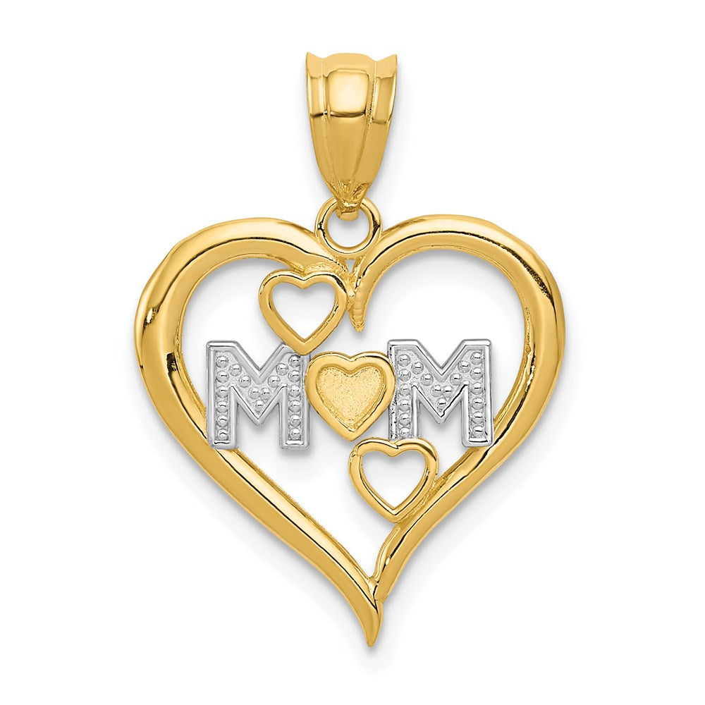 14K Yellow & Rhodium and White Rhodium Diamond-cut Mom Heart Pendant - Product Photo