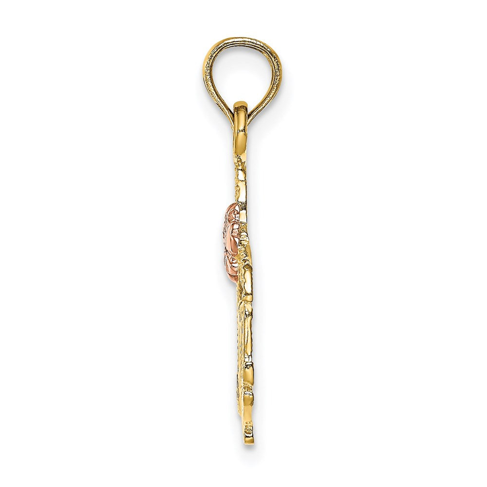 14K Two-tone Polished MOM and Flower Pendant - Product Photo