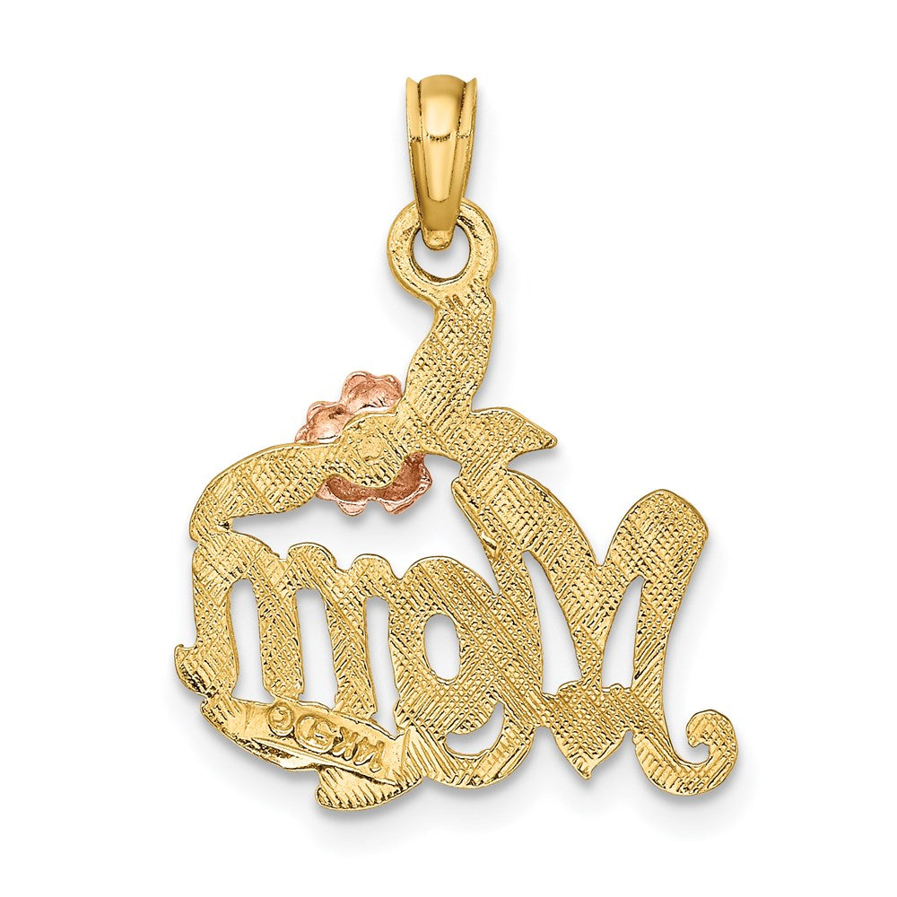 14K Two-tone Polished MOM and Flower Pendant - Product Photo