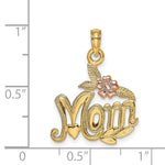 14K Two-tone Polished MOM and Flower Pendant - Product Photo