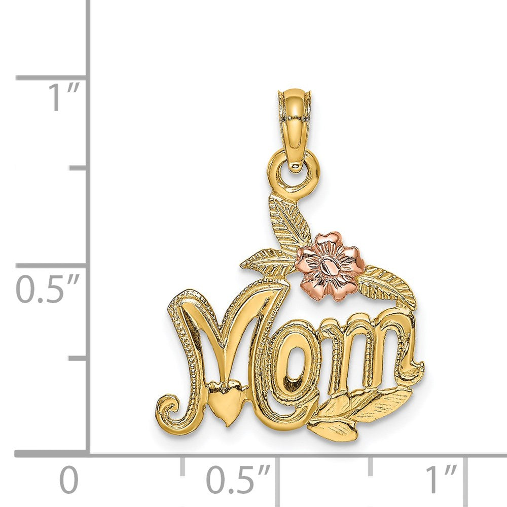 14K Two-tone Polished MOM and Flower Pendant - Product Photo