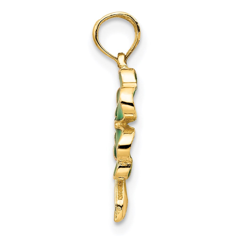 10K / 14K Yellow Gold 4-Leaf Clover Enameled Pendant - Product Photo