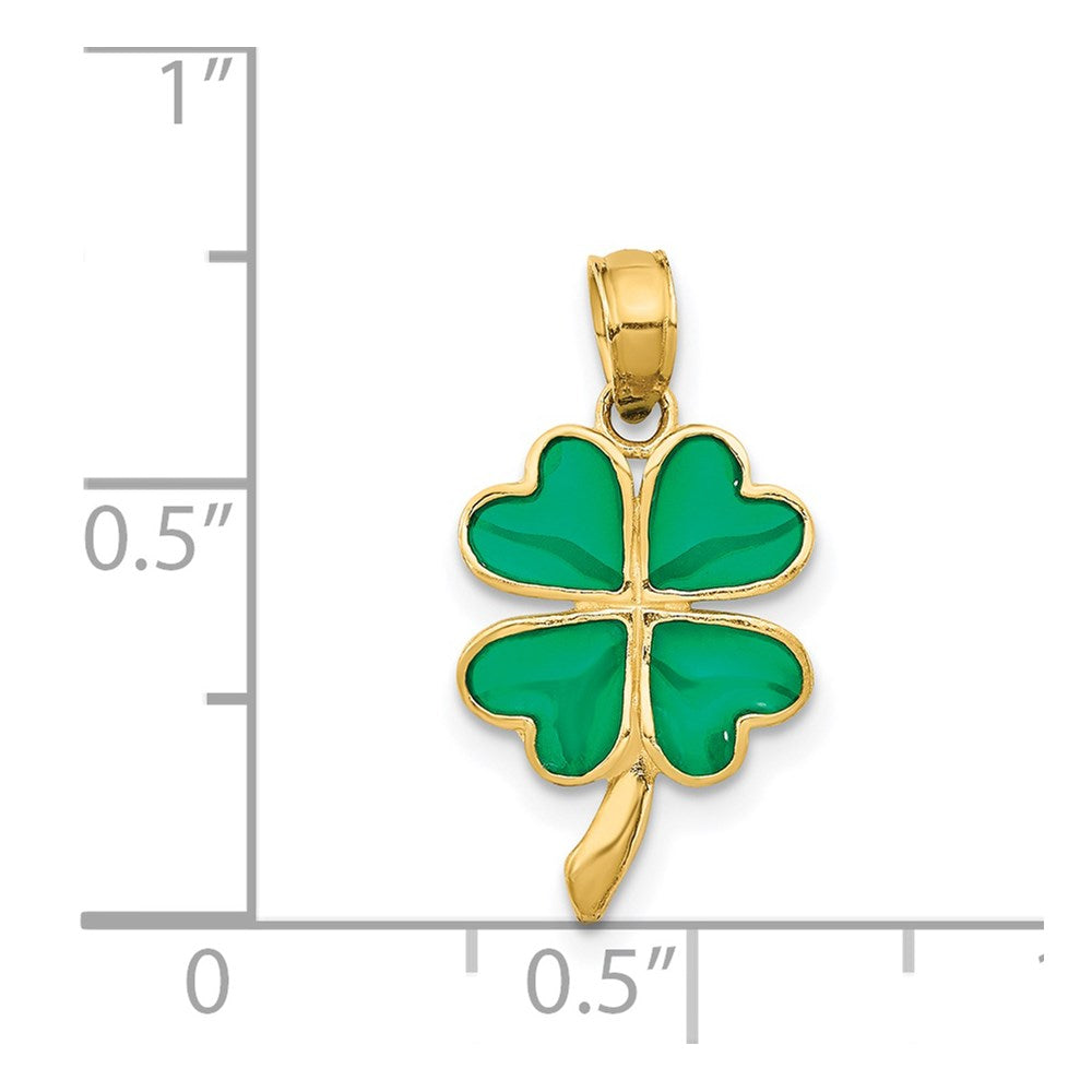 10K / 14K Yellow Gold 4-Leaf Clover Enameled Pendant - Product Photo