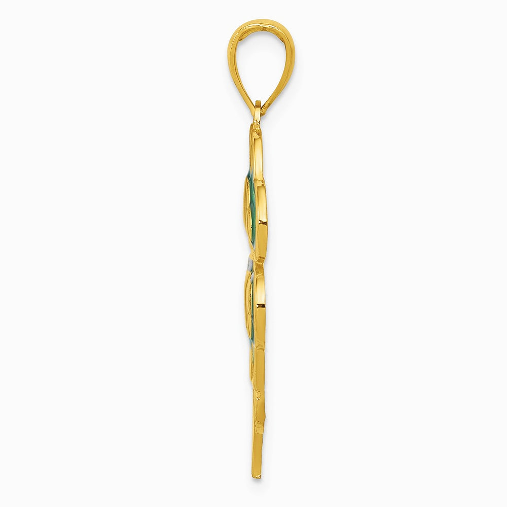 10K / 14K Yellow Gold 4-Leaf Clover Pendant with Enameled Tips - Product Photo