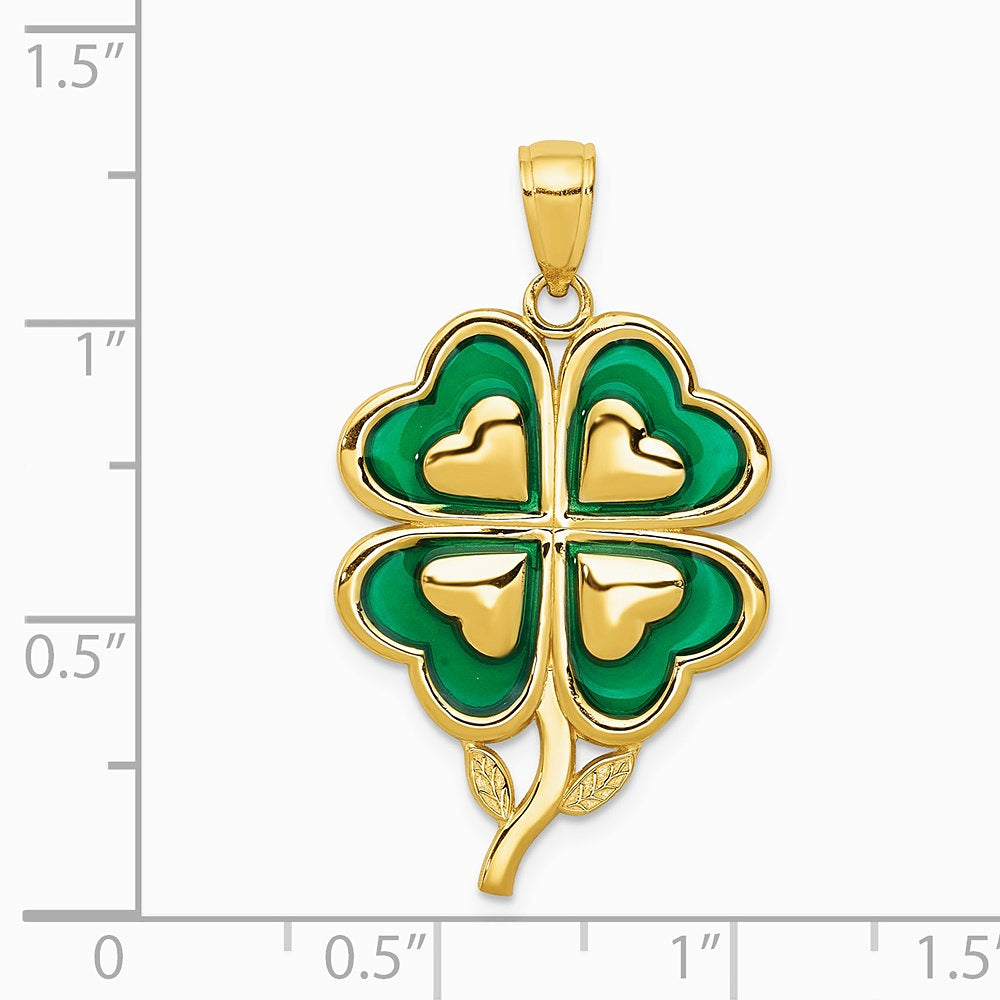 10K / 14K Yellow Gold 4-Leaf Clover Pendant with Enameled Tips - Product Photo