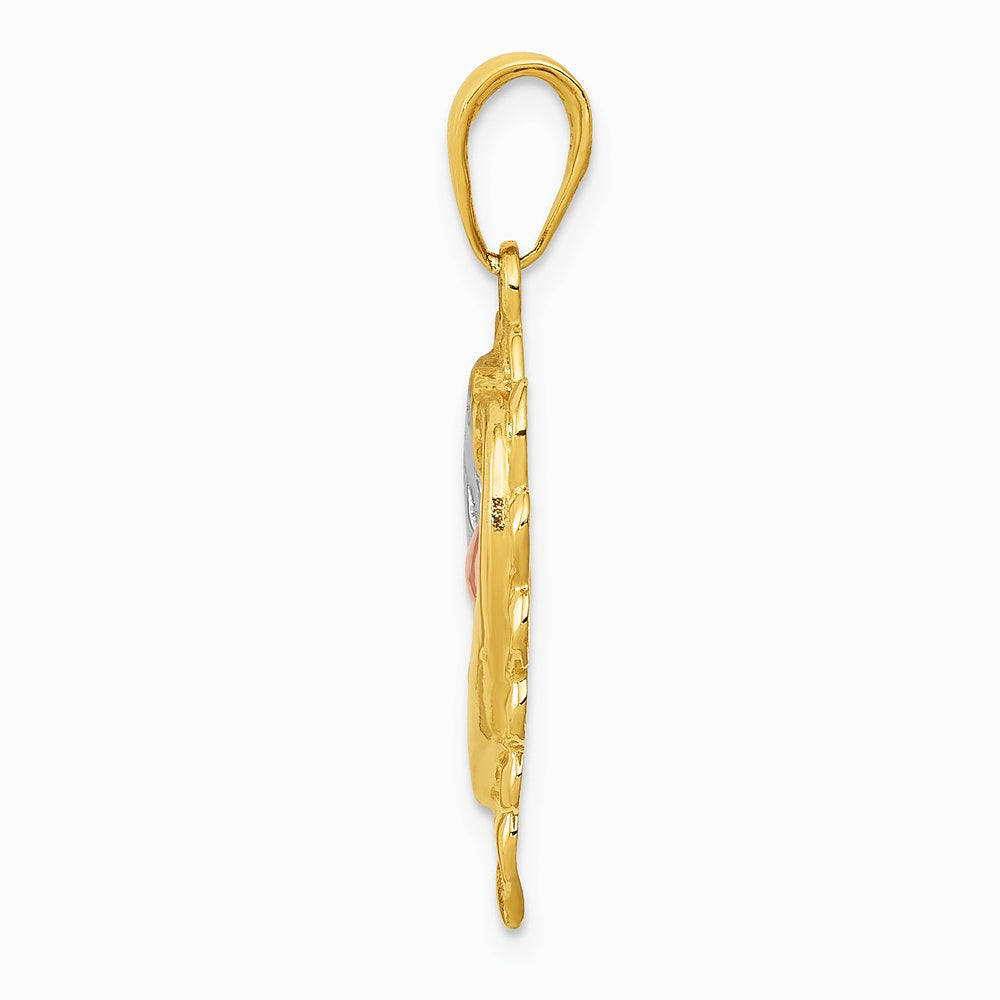 14K Two-Tone with White Rhodium Dolphins In Heart Pendant - Product Photo
