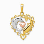 14K Two-Tone with White Rhodium Dolphins In Heart Pendant - Product Photo
