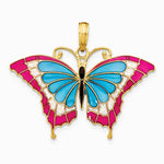10K / 14K Yellow Gold Blue & Red Enameled Butterfly Pendant - Product Photo
