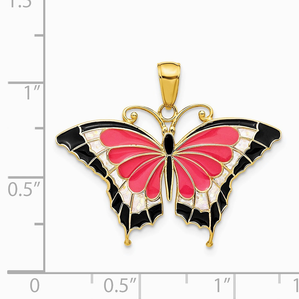 10K / 14K Yellow Gold Enameled Butterfly Pendant - Product Photo