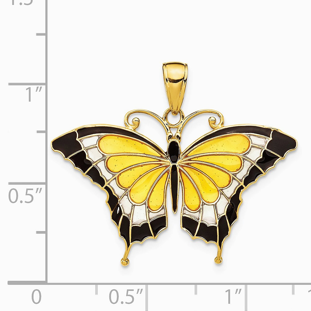 10K / 14K Yellow Gold Yellow Enameled Butterfly Pendant - Product Photo