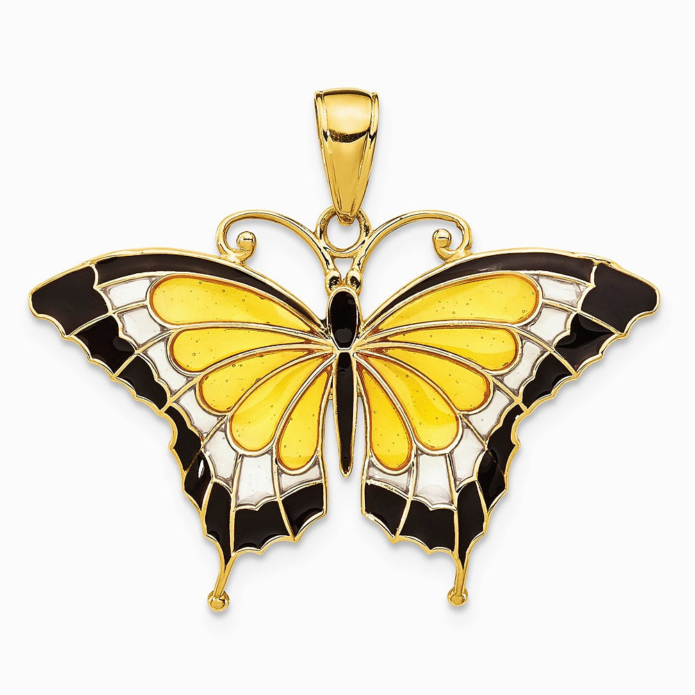 10K / 14K Yellow Gold Yellow Enameled Butterfly Pendant - Product Photo