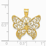 10K / 14K Yellow Gold Filigree Butterfly Pendant - Product Photo