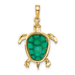 10K / 14K Yellow Gold Green Enameled Sea Turtle Pendant - Product Photo