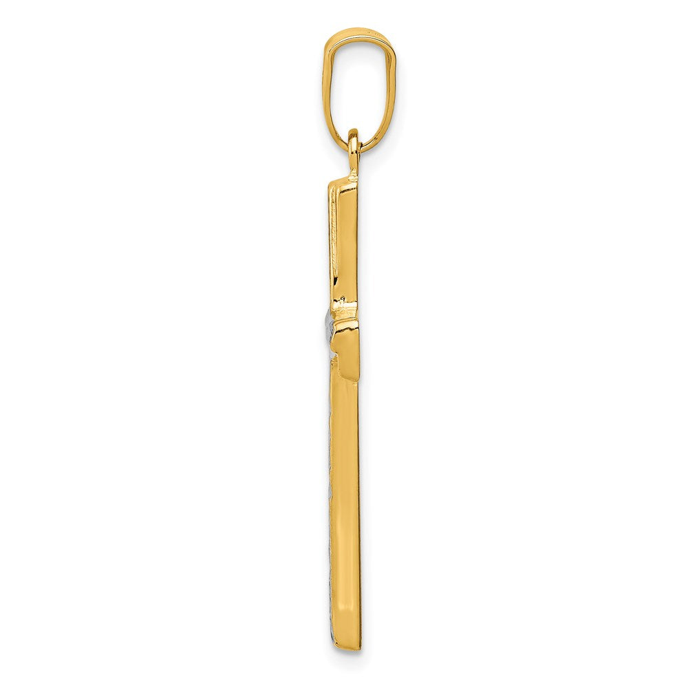 14k w/Rhodium Diamond-cut Cross Pendant - Product Photo