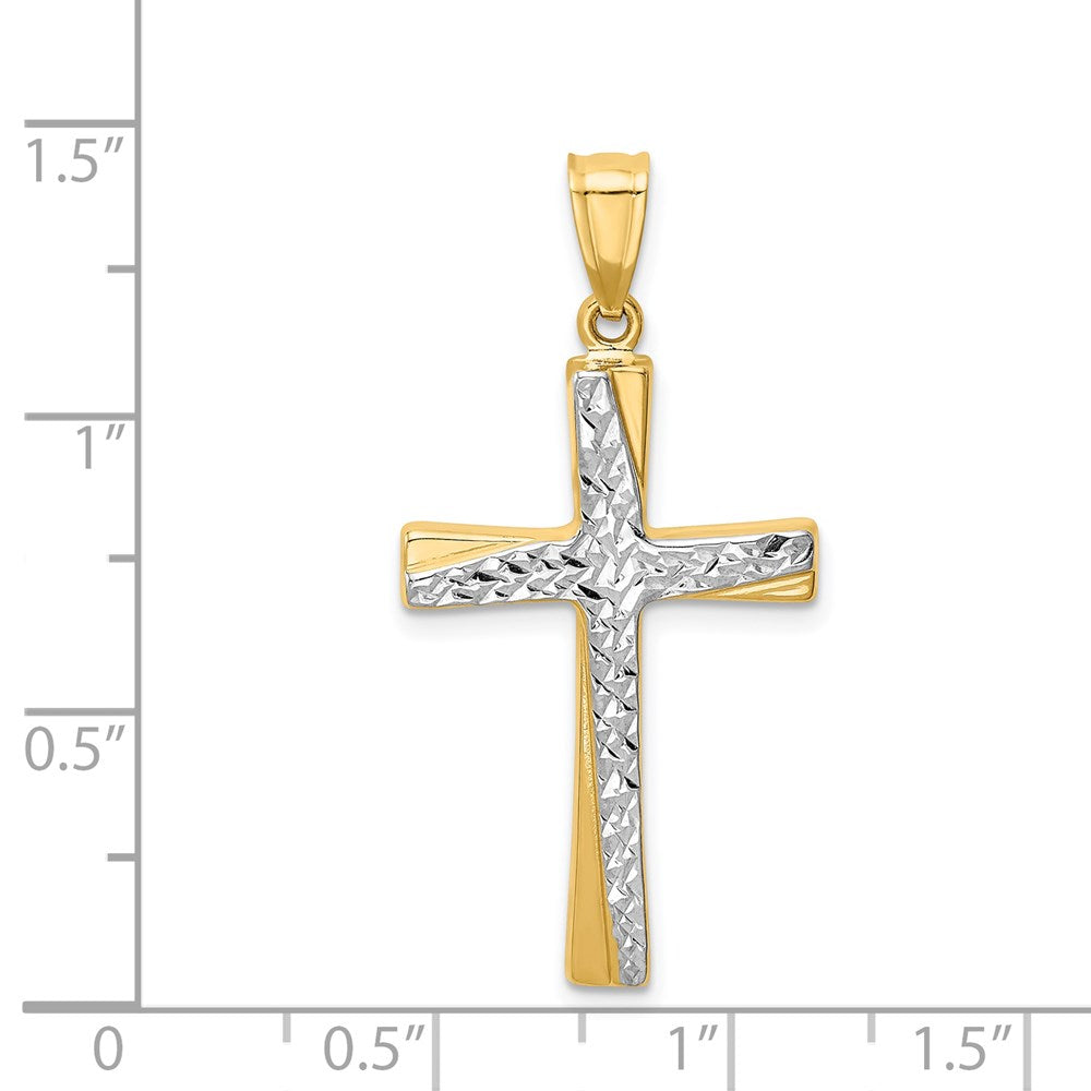 14k w/Rhodium Diamond-cut Cross Pendant - Product Photo