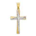 14k w/Rhodium Diamond-cut Cross Pendant - Product Photo