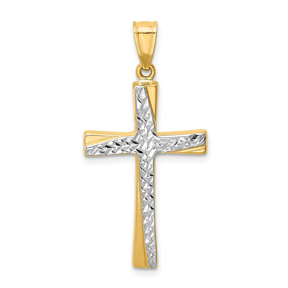 14k w/Rhodium Diamond-cut Cross Pendant - Product Photo