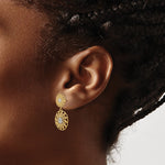 14K w/Rhodium D/C Filigree Medallion Drop Post Earrings - Product Photo