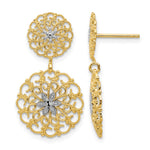 14K w/Rhodium D/C Filigree Medallion Drop Post Earrings - Product Photo