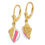 14K Enameled Conch Shell Leverback Earrings - Product Photo