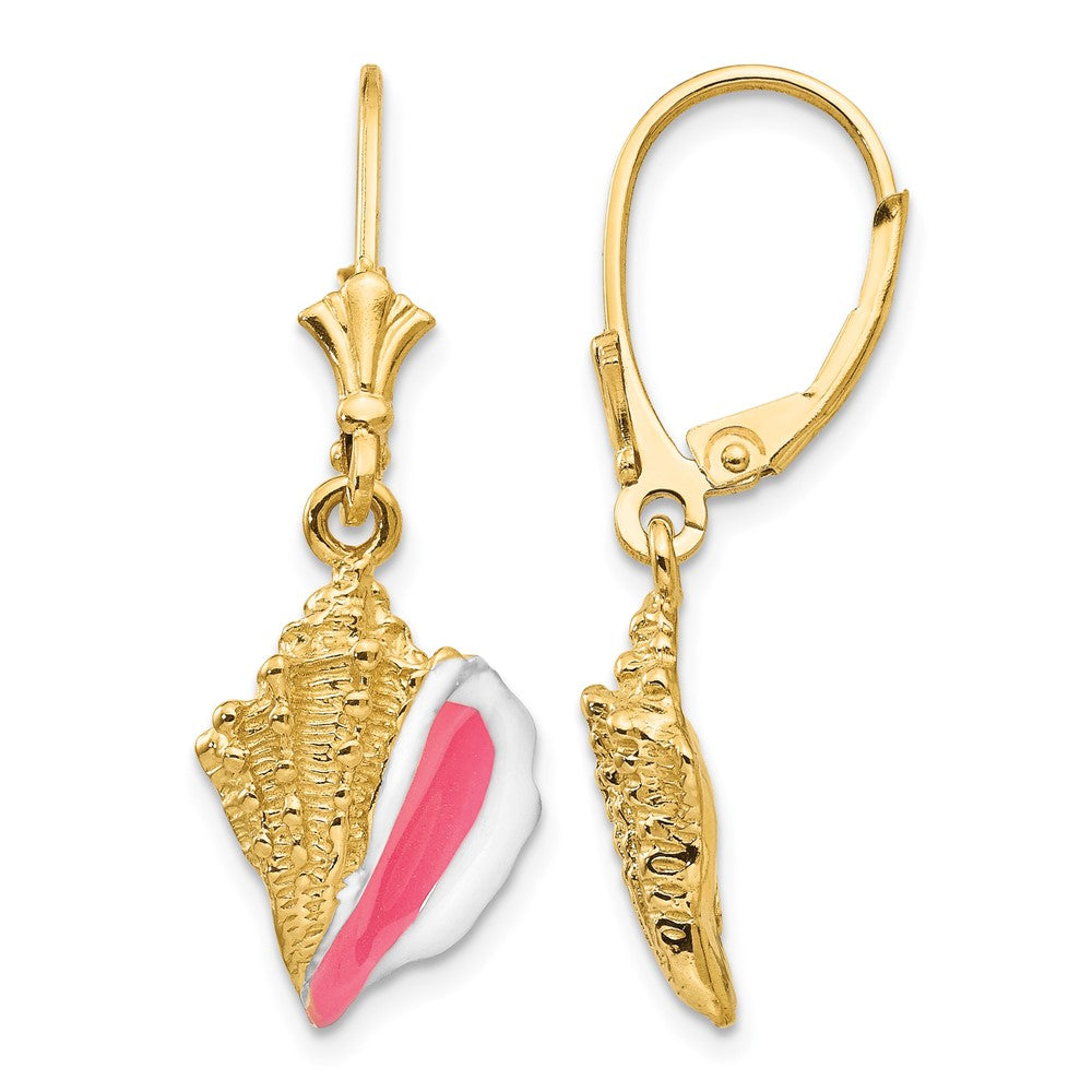 14K Enameled Conch Shell Leverback Earrings - Product Photo