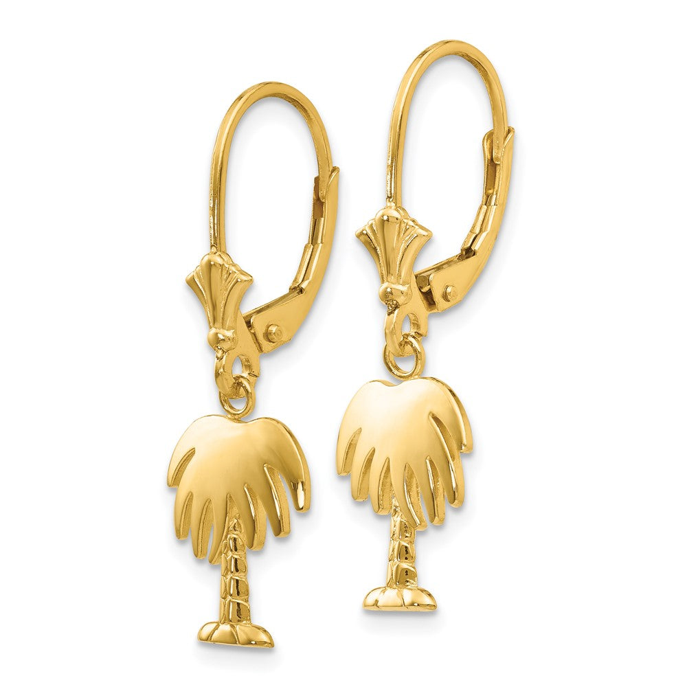 14K Palm Tree Leverback Earrings - Product Photo