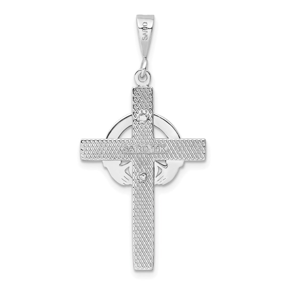14K White Gold Claddagh Cross Pendant - Product Photo