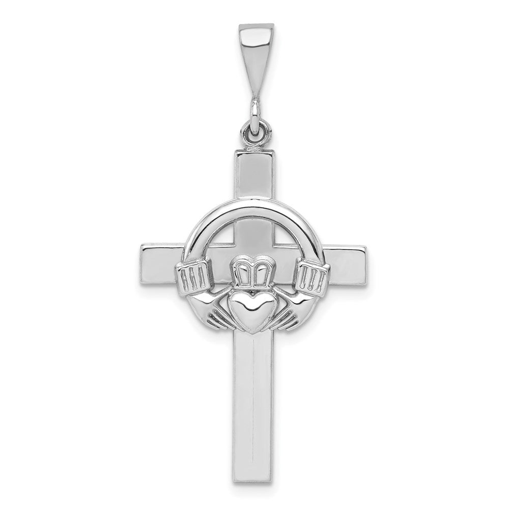 14K White Gold Claddagh Cross Pendant