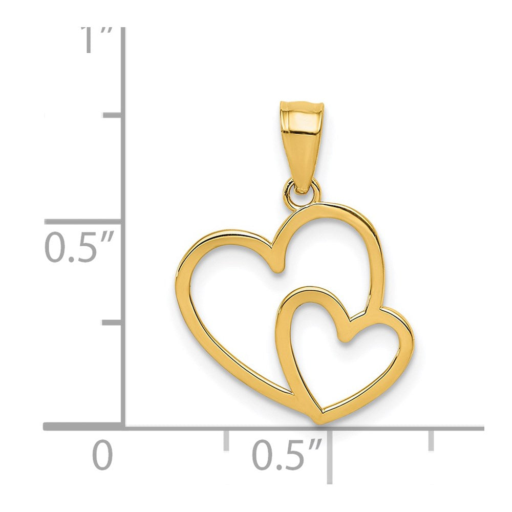 14K Polished Double Heart Pendant - Product Photo