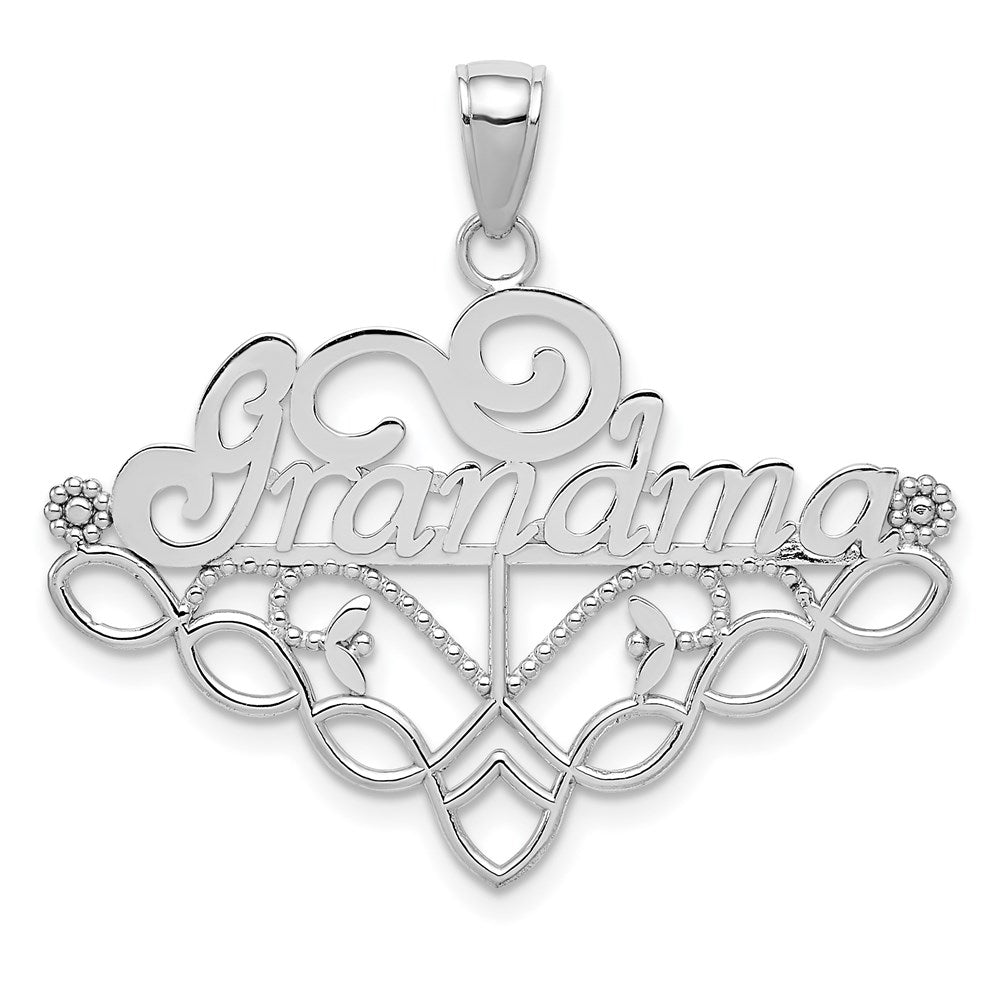 14k White Gold GRANDMA Birthstone Charm Holder Pendant - Product Photo