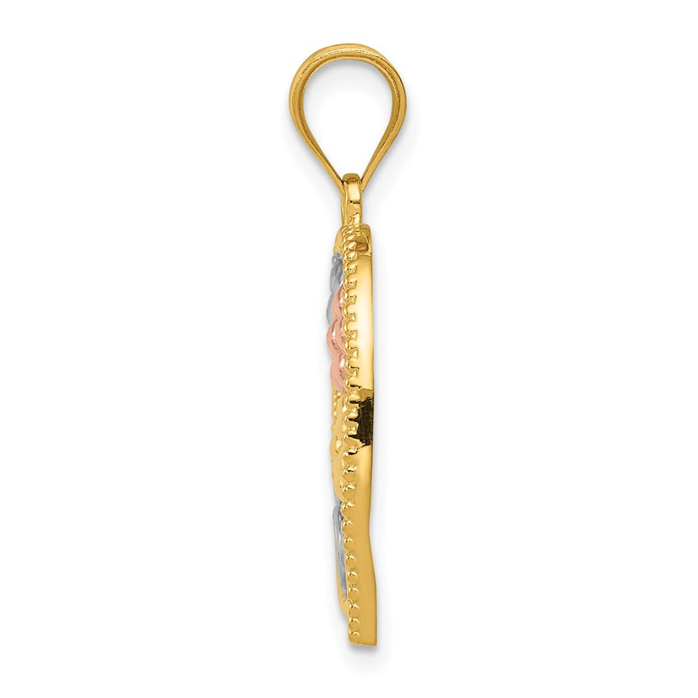 14K Tri-Color Tricolor MOM & Flowers Pendant - Product Photo