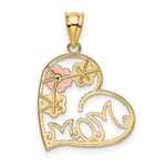 14K Tri-Color Tricolor MOM & Flowers Pendant - Product Photo