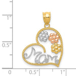 14K Tri-Color Tricolor MOM & Flowers Pendant - Product Photo