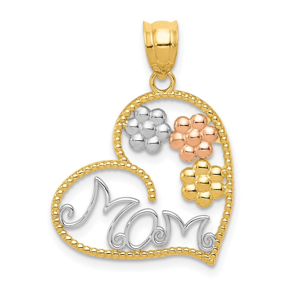 14K Tri-Color Tricolor MOM & Flowers Pendant - Product Photo