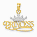 10K / 14K Yellow with Rhodium with Rhodium PRINCESS with White Crown Charm - Product Photo