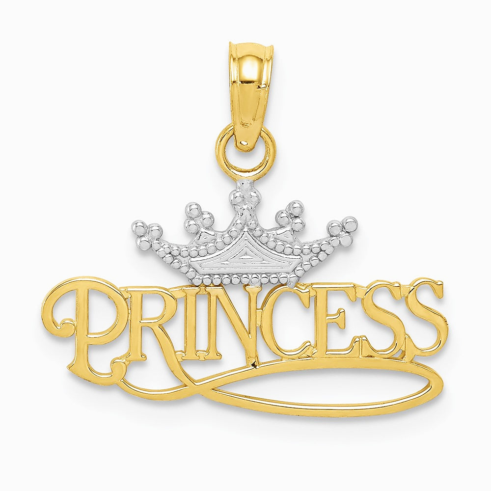 10K / 14K Yellow with Rhodium with Rhodium PRINCESS with White Crown Charm - Product Photo