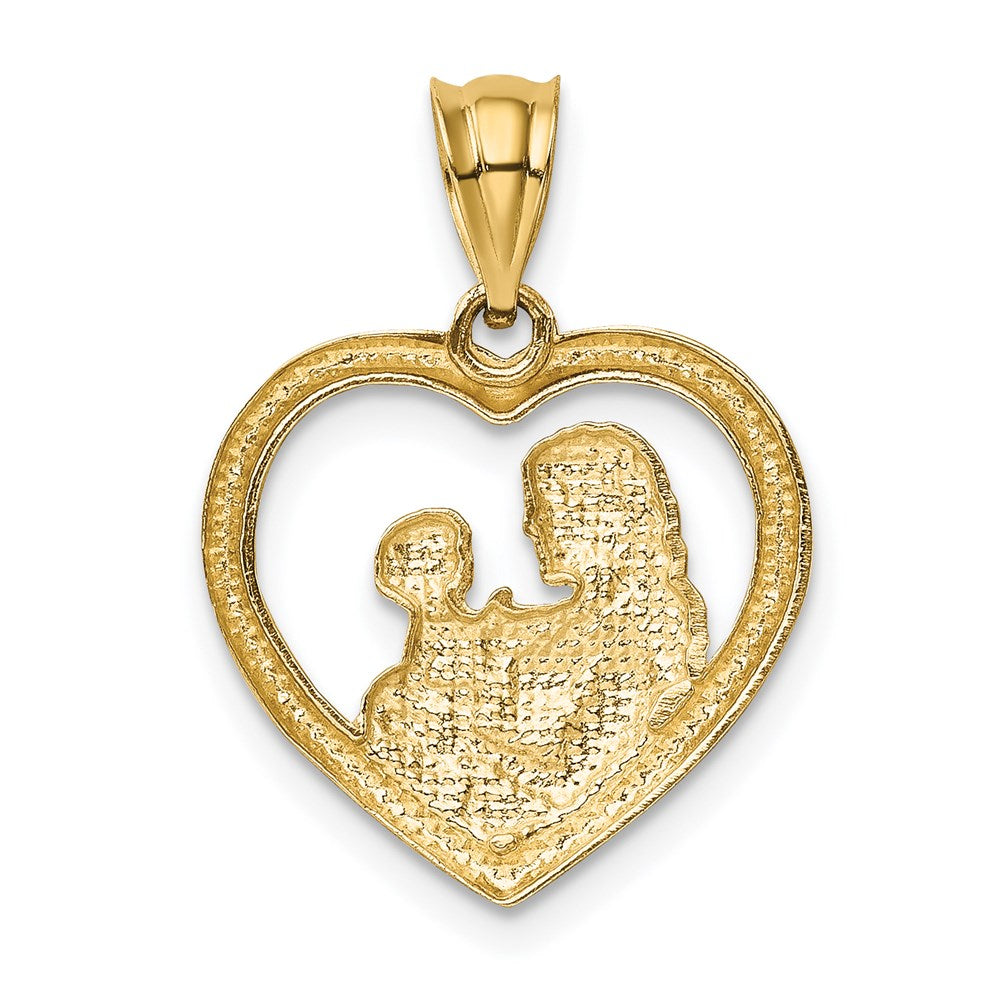 14K Yellow Gold Polished and Satin Mom/Baby Heart Charm - Product Photo